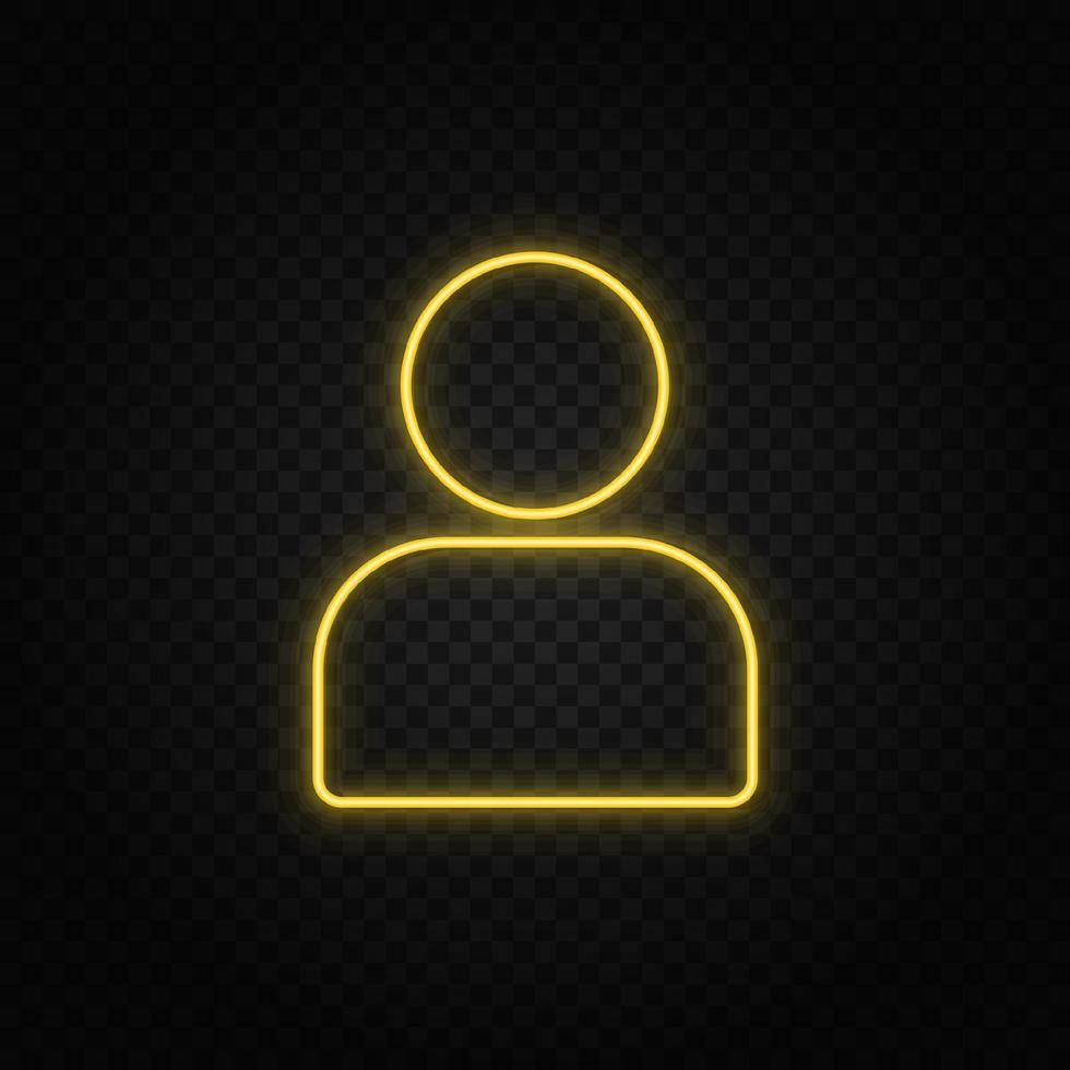 Yellow neon icon avatar. Transparent background. Yellow neon vector icon on dark background