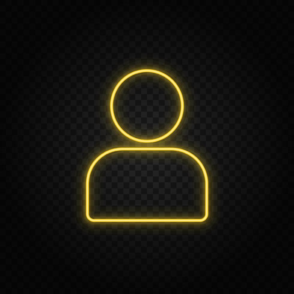 Yellow neon icon avatar. Transparent background. Yellow neon vector icon on dark background