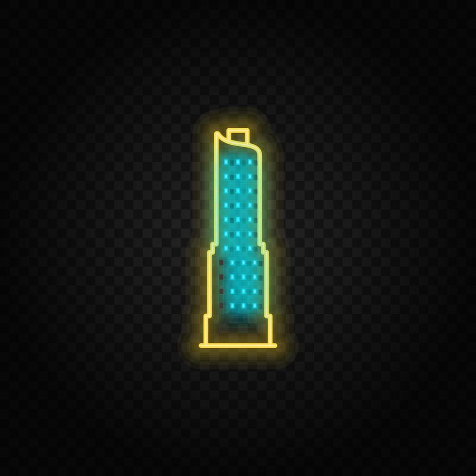 building neon vector icon. Blue and yellow neon vector icon. Vector transparent background