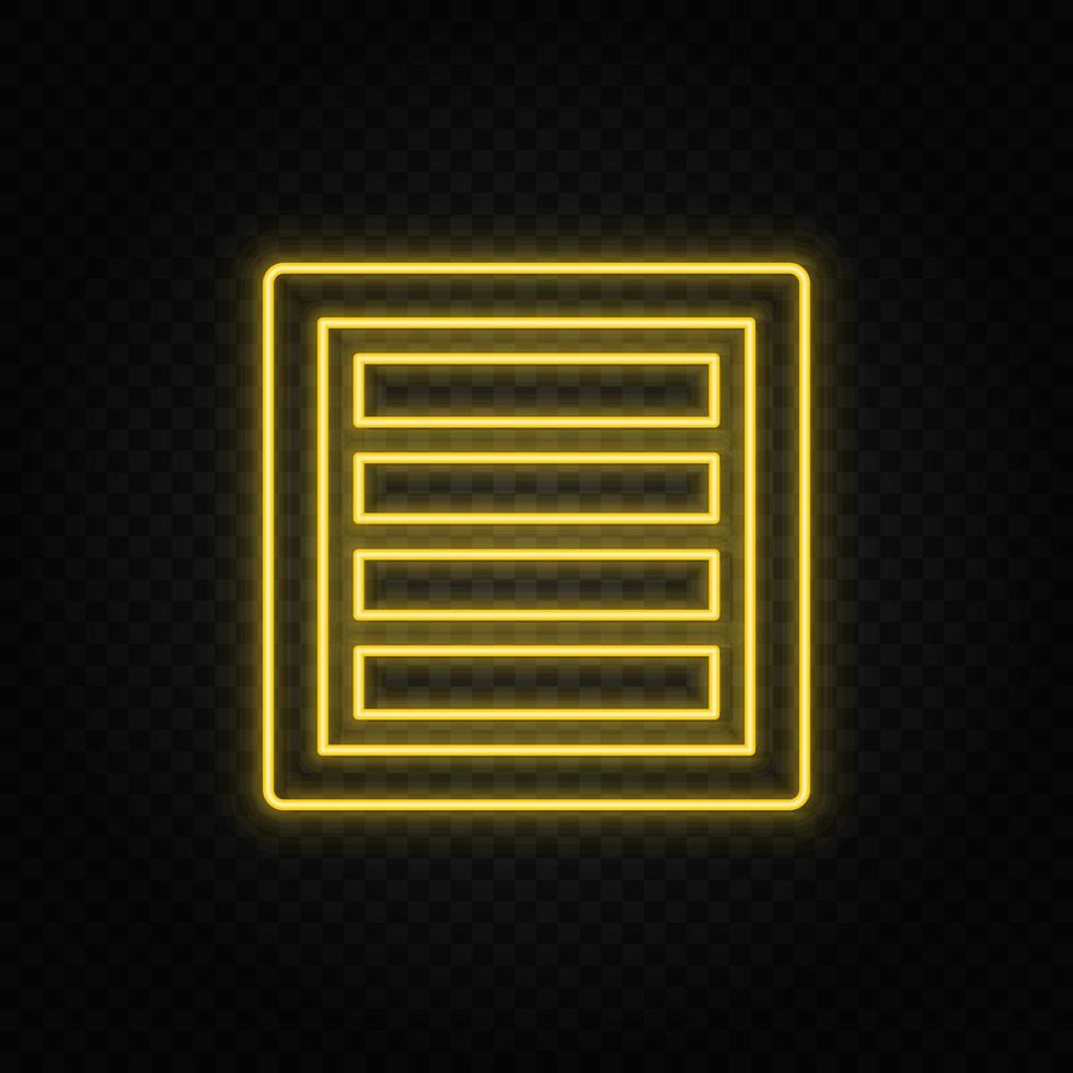 Yellow neon icon box.Transparent background. Yellow neon vector icon on dark background