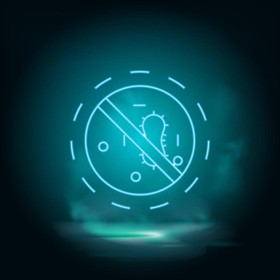 Diseases, forbidden, virus, bacteria neon vector icon. Smoke effect neon style vector icons