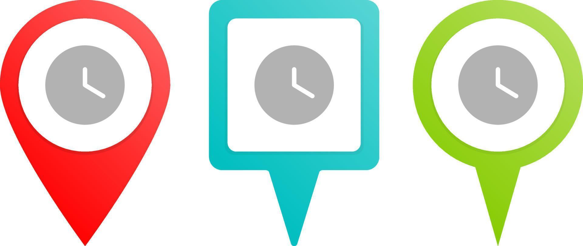 clock. Multicolor pin vector icon, diferent type map and navigation point. on white background