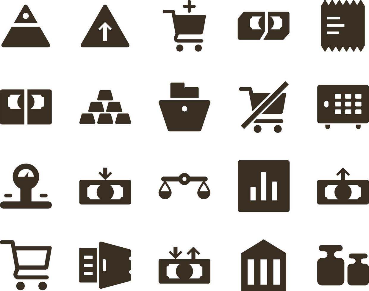 Money and finance icon set, plummet, scales, weight. Investment, banking, money and finance icons on white background vector