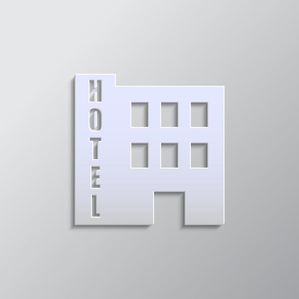building, hotel paper style, icon. Grey color vector background- Paper style vector icon.