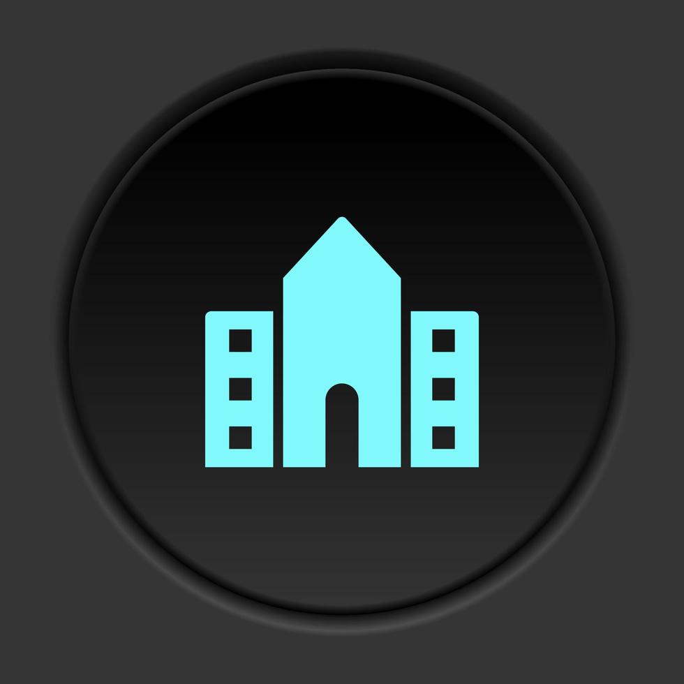 Round button icon, school, building, college. Button banner round, badge interface for application illustration on dark background vector