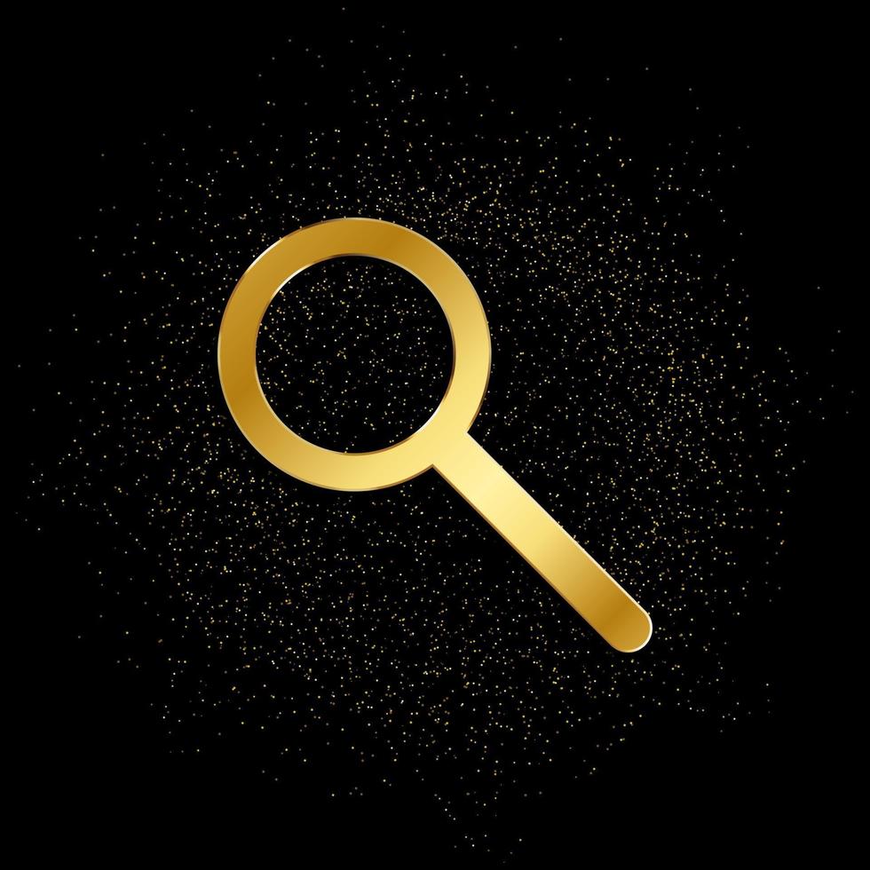 search, loupe gold icon. Vector illustration of golden particle background. isolated vector sign symbol - Education icon black background .