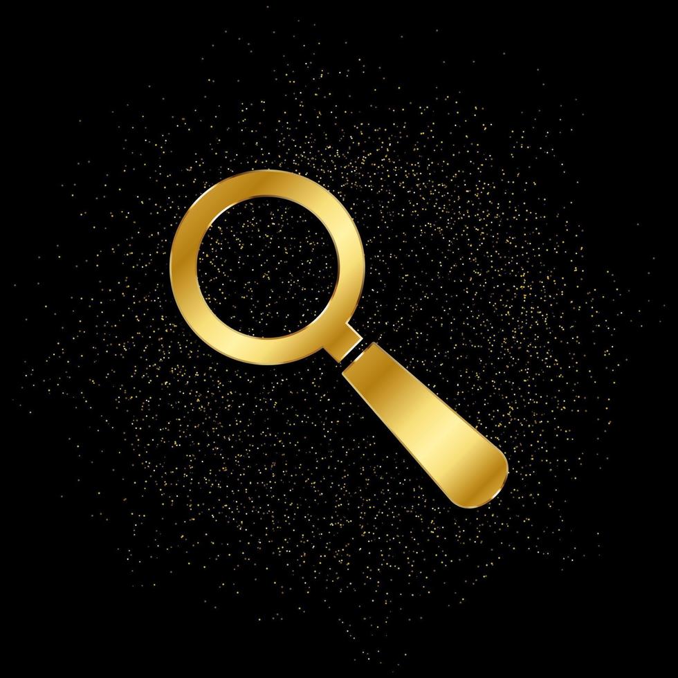 search, loupe gold icon. Vector illustration of golden particle background. isolated vector sign symbol - Education icon black background .