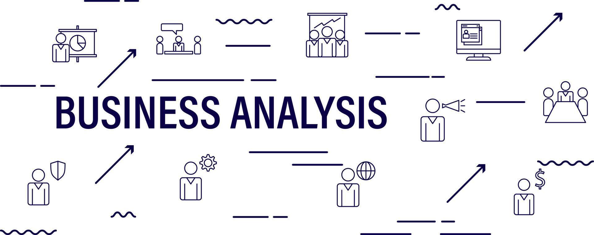 Flat line illustration of business process, market research, analysis, planning, business management, strategy, finance and investment, business success. Concept for web banners and printed materials. vector