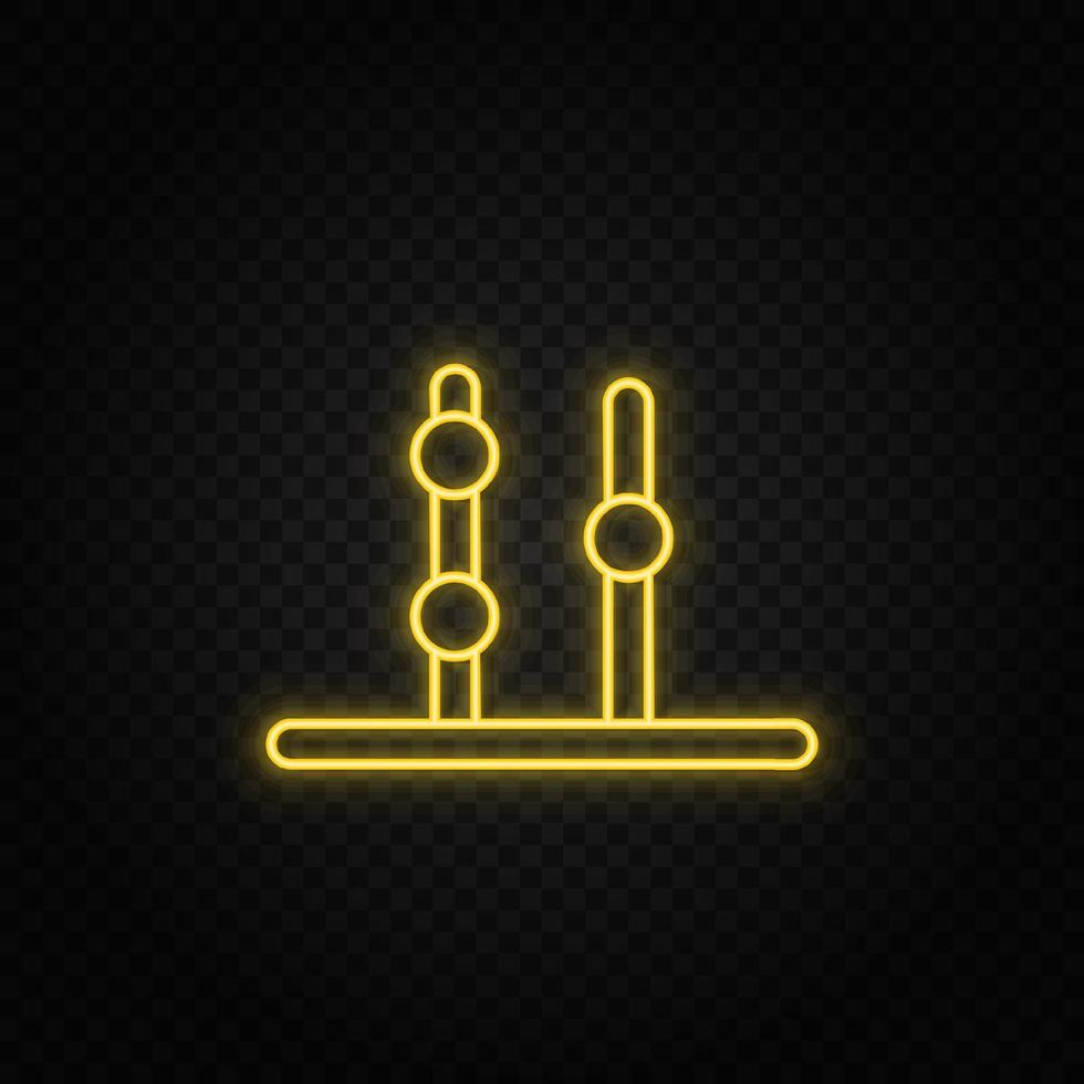 Yellow neon icon abacus, counting. Transparent background. Yellow neon vector icon on dark background