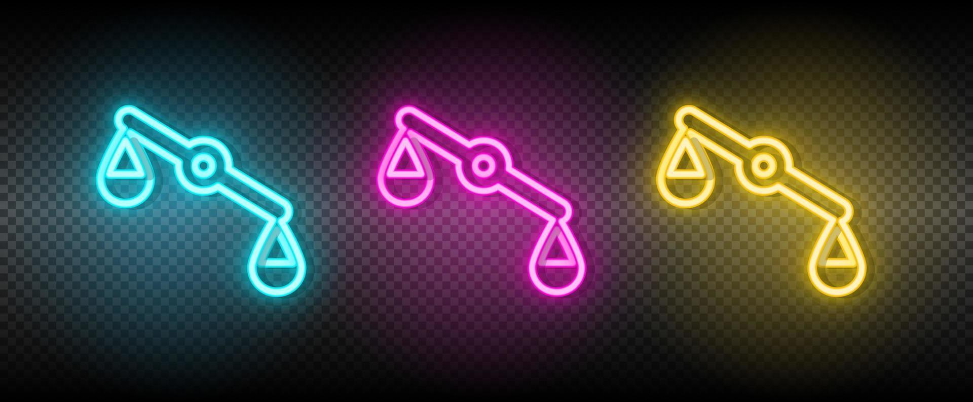 misbalance, justice, scale neon vector icon. Illustration neon blue, yellow, red icon set