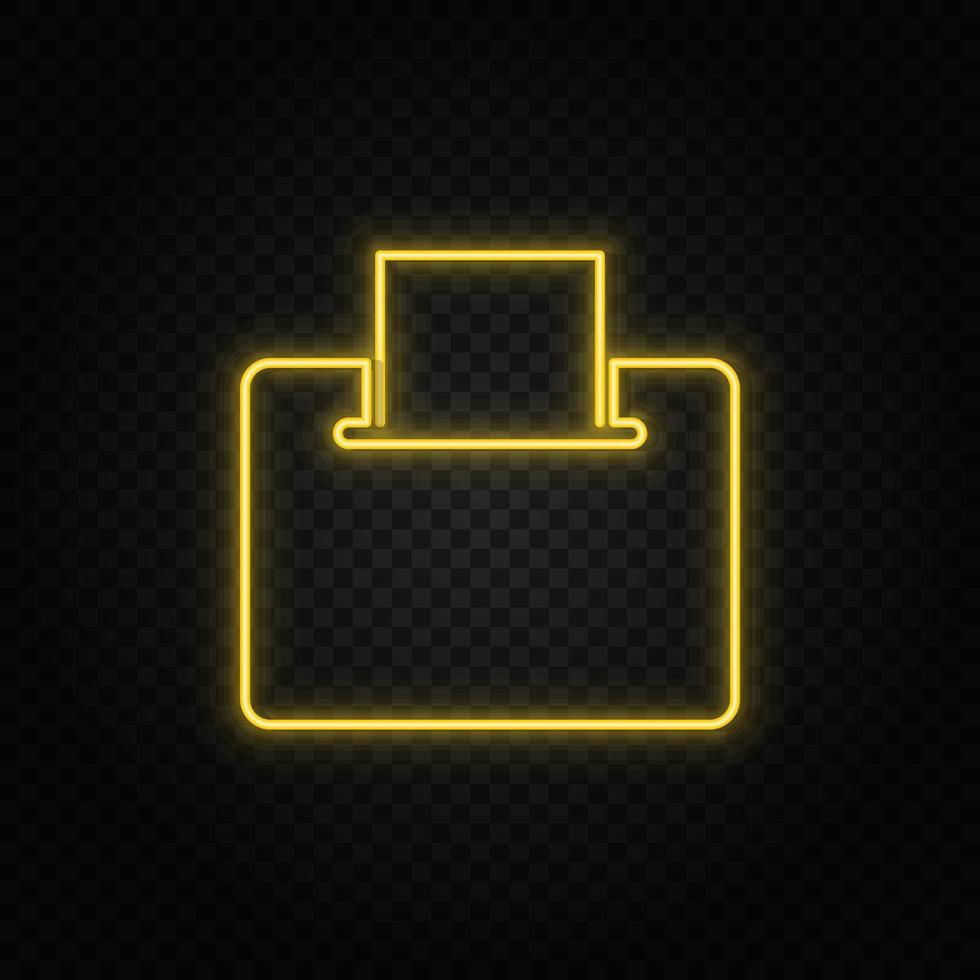 Yellow neon icon ballot, electronic.Transparent background. Yellow neon vector icon on dark background
