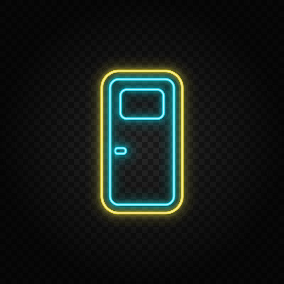 Ship, door, icon neon icon. Blue and yellow neon vector icon. Transparent background