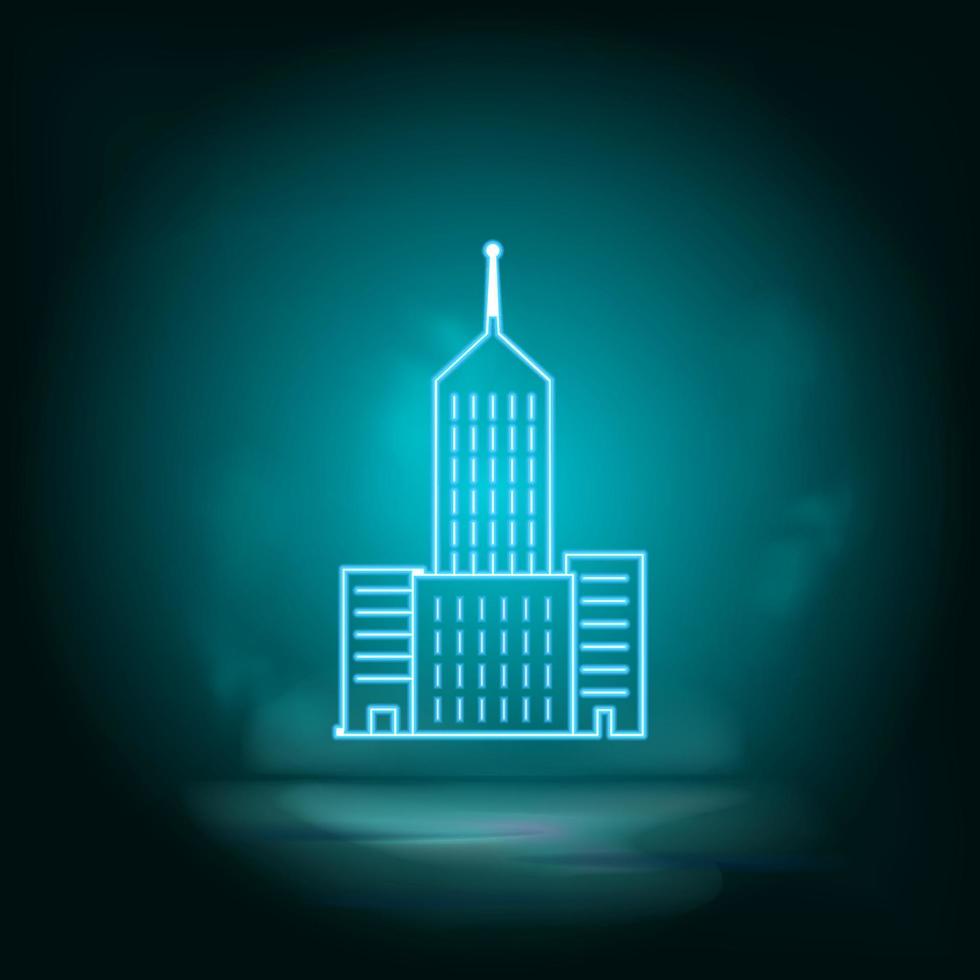 Blue building neon. Blue neon, Building vector icon. Vector background