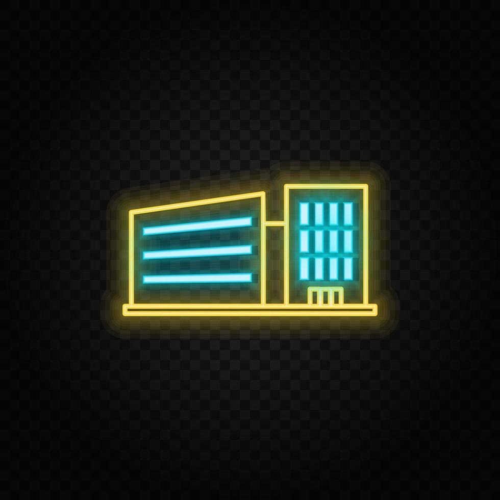 building neon vector icon. Blue and yellow neon vector icon. Vector transparent background