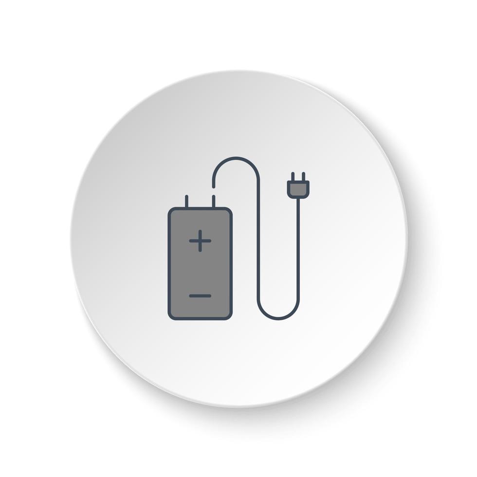Round button for web icon, battery, charger. Button banner round, badge interface for application illustration on white background vector