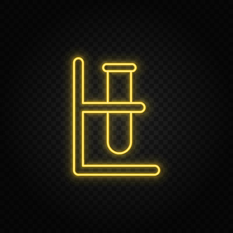 Yellow neon icon lab glassware. Transparent background. Yellow neon vector icon on dark background