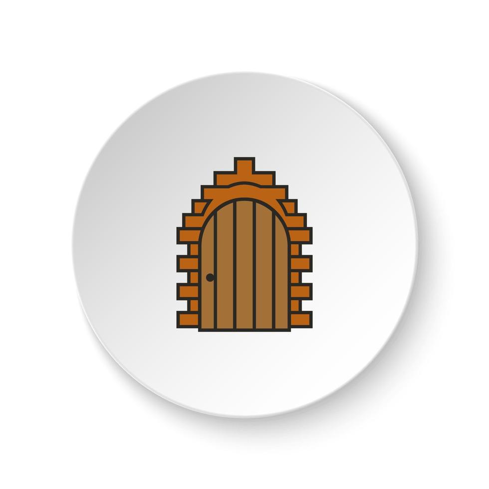 Round button for web icon, Castle, door, icon. Button banner round, badge interface for application illustration on white background vector