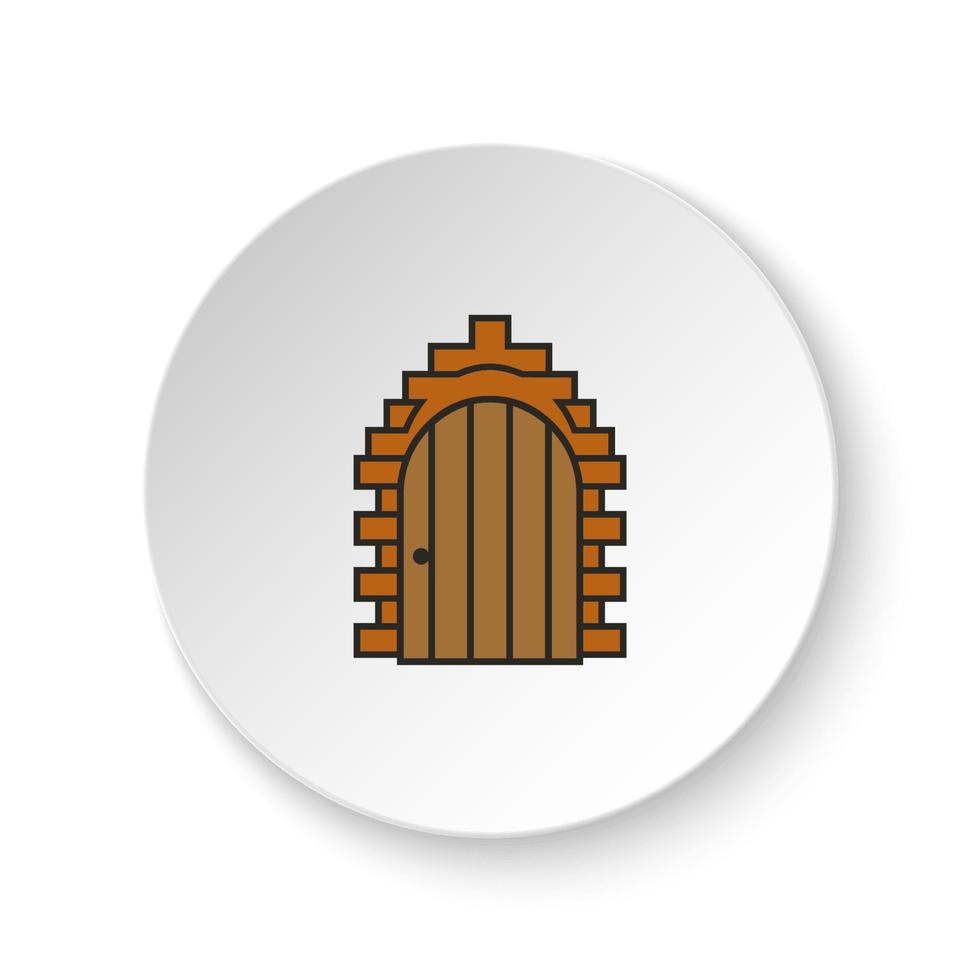 redondo botón para web icono, castillo, puerta, icono. botón bandera redondo, Insignia interfaz para solicitud ilustración en blanco antecedentes vector