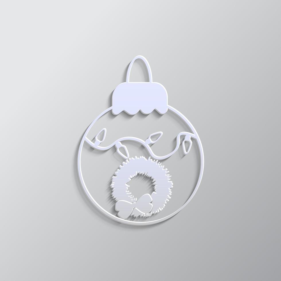 Christmas Wreath, ball paper style, icon. Grey color vector background- Paper style vector icon