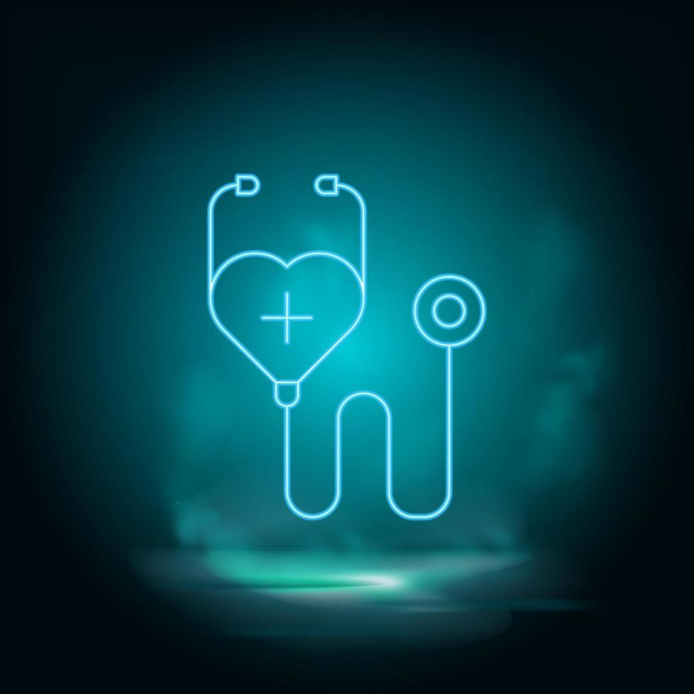 Diseases, stethoscope, heart neon vector icon. Smoke effect neon style vector icons