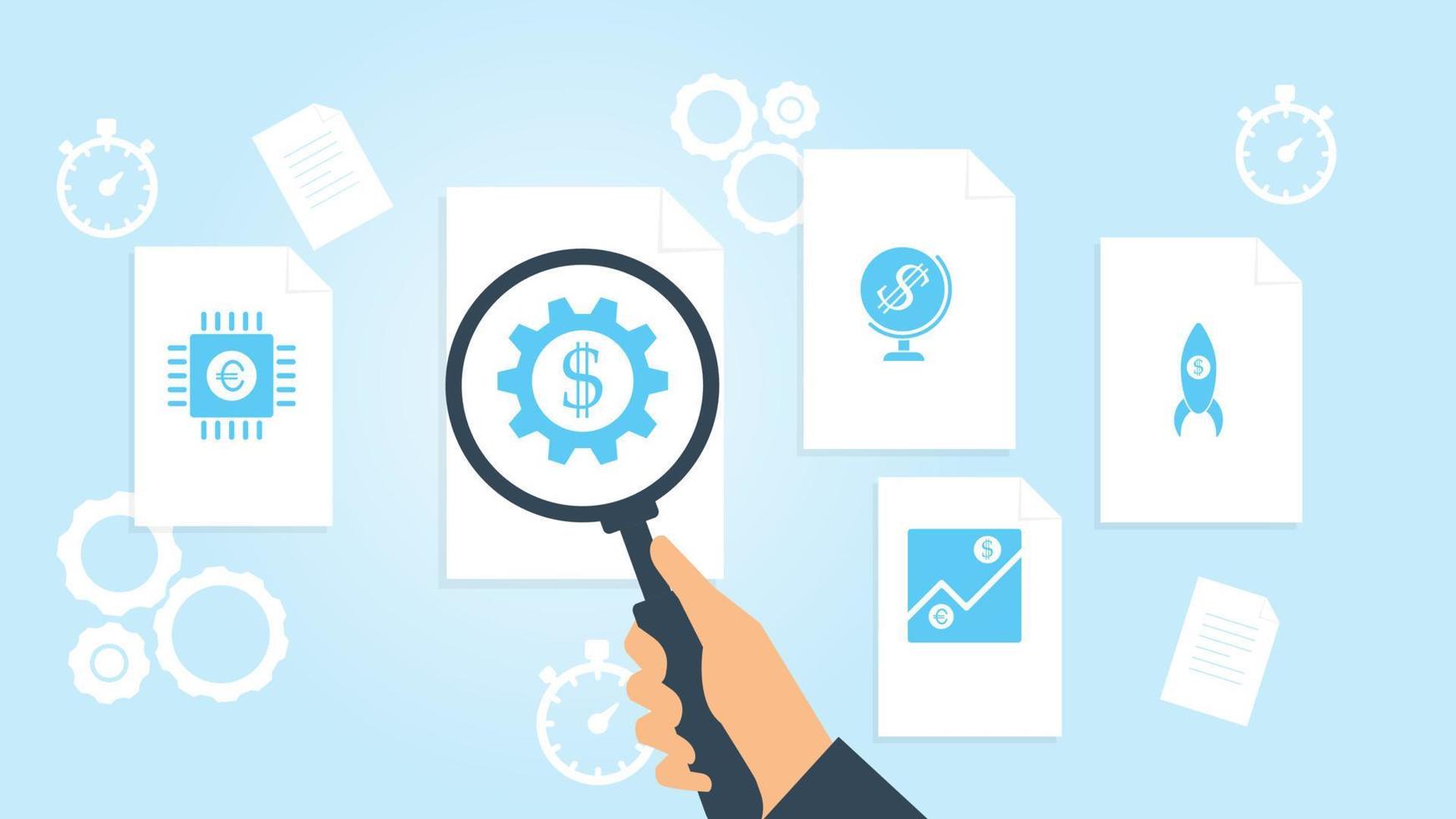 Finance, financial radar file, document research vector illustrationDocument with search icons. File and magnifying glass. Analytics research sign. Vector Illustration on white background