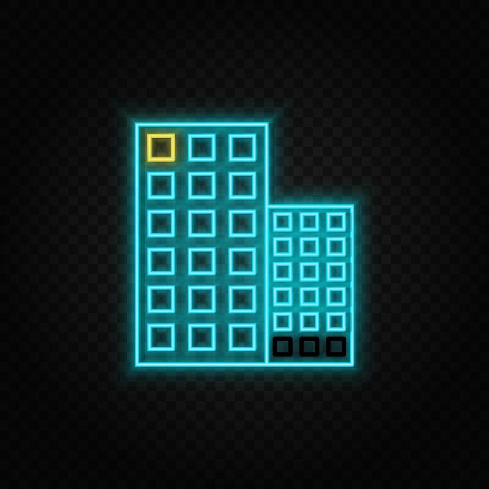 building, construction. Blue and yellow neon vector icon. Vector transparent background