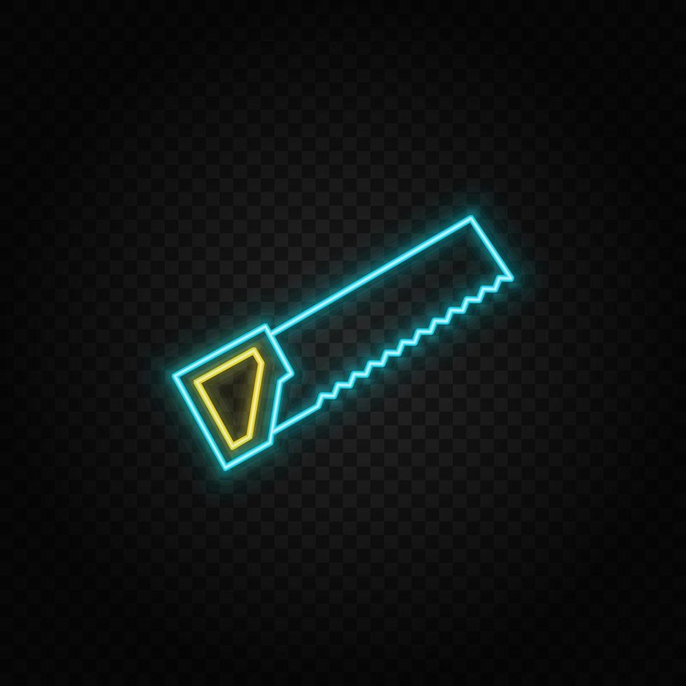 bade saw, building. Blue and yellow neon vector icon. Vector transparent background