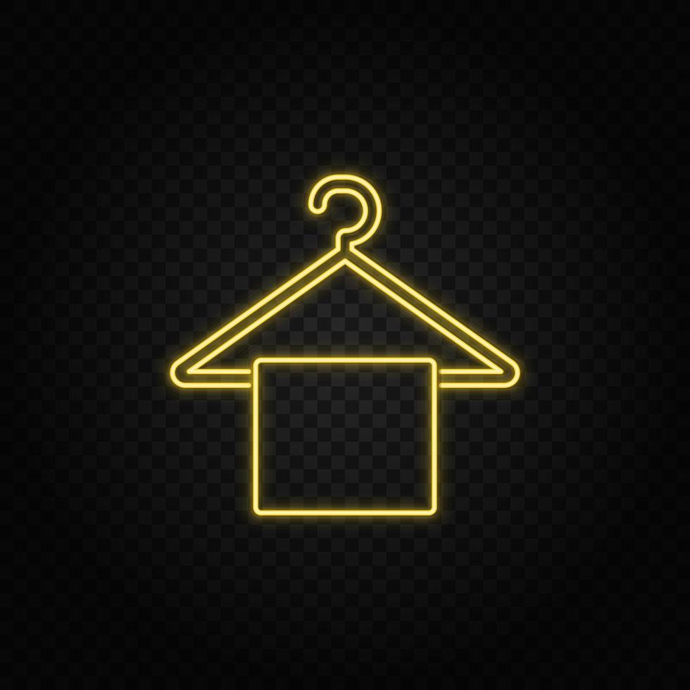 Yellow neon icon bathroom, hanger. Transparent background. Yellow neon vector icon on dark background