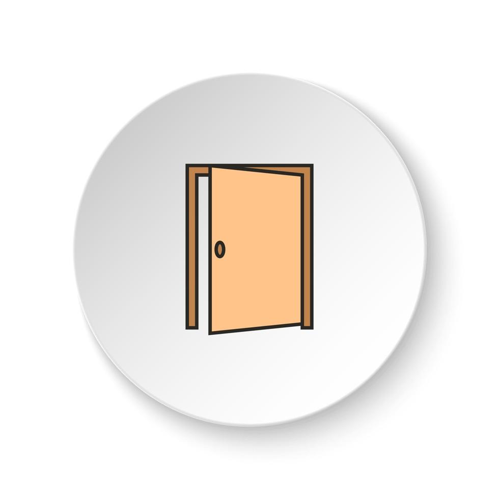 redondo botón para web icono, puerta, abierto, icono. botón bandera redondo, Insignia interfaz para solicitud ilustración en blanco antecedentes vector