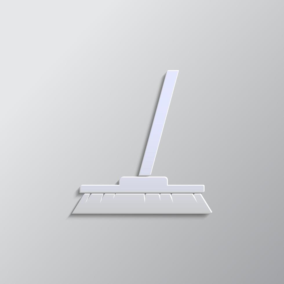 Broom, clean paper style, icon. Grey color vector background- Paper style vector icon.