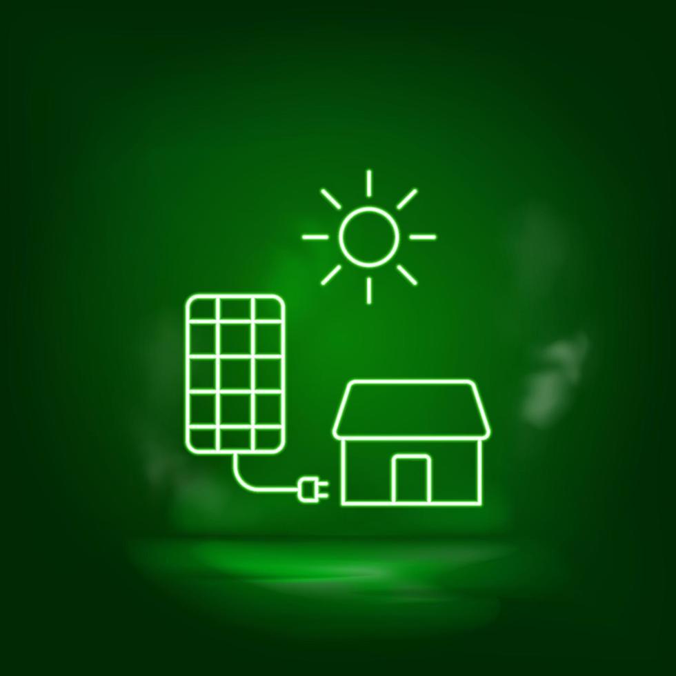 solar, cargador, hogar neón vector icono. salvar el mundo, verde neón, verde antecedentes