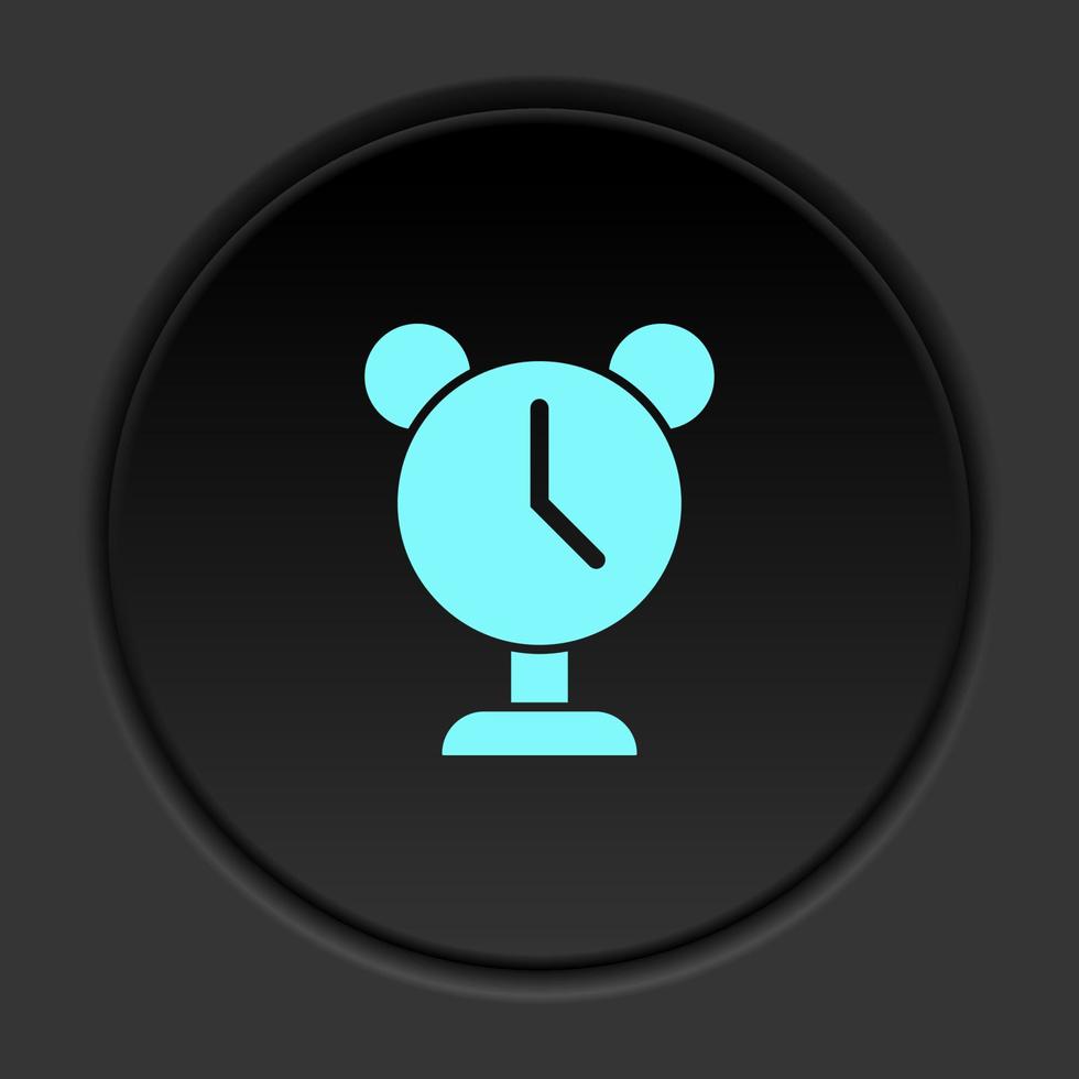 Round button icon, alarm, clock. Button banner round, badge interface for application illustration on dark background vector