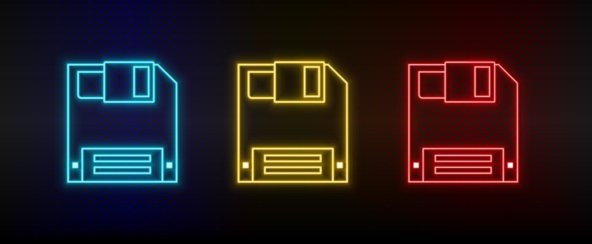 Neon icon set Card. Set of red, blue, yellow neon vector icon on transparency dark background