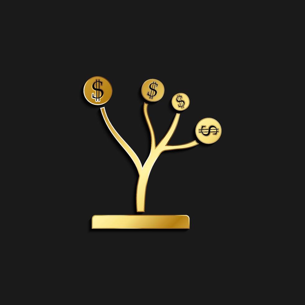 Business project, finance gold icon. Vector illustration of golden dark background. Gold vector icon