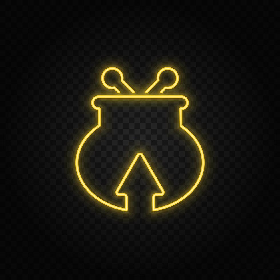 Yellow neon icon coming, money, wallet.Transparent background. Yellow neon vector icon on dark background