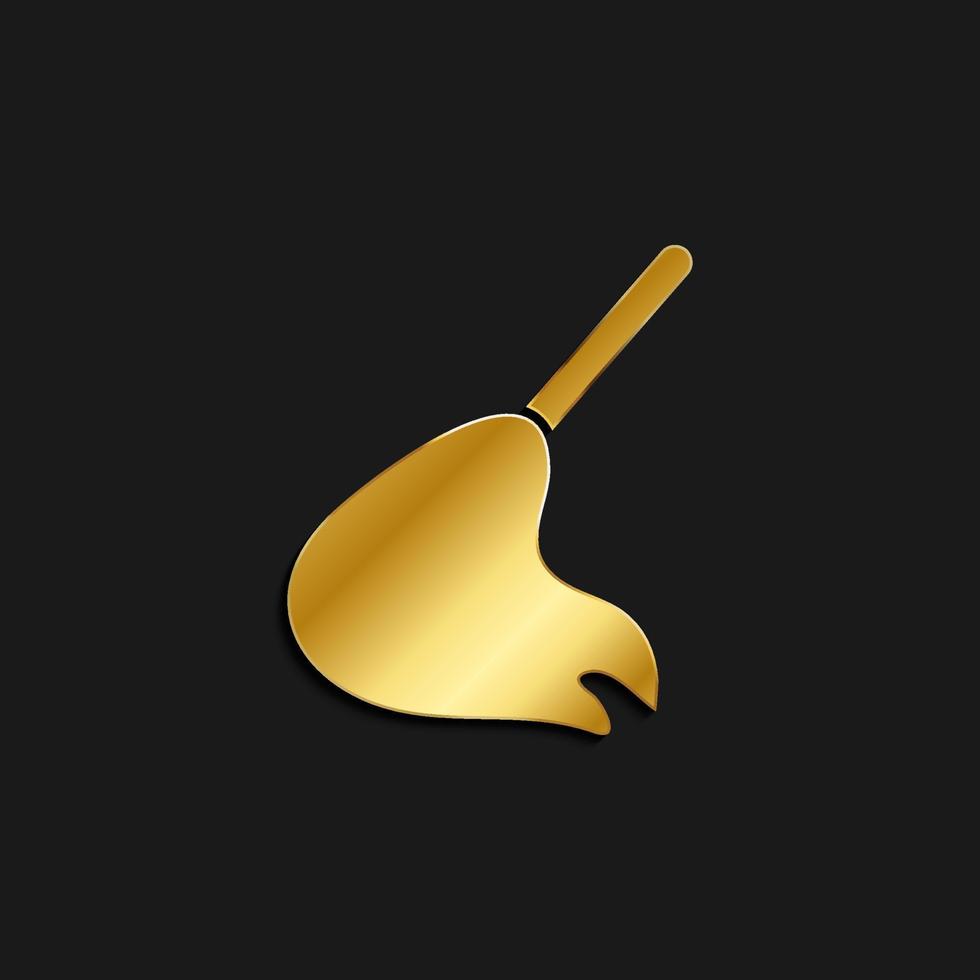 Broom, mop gold icon. Vector illustration of golden icon on dark background