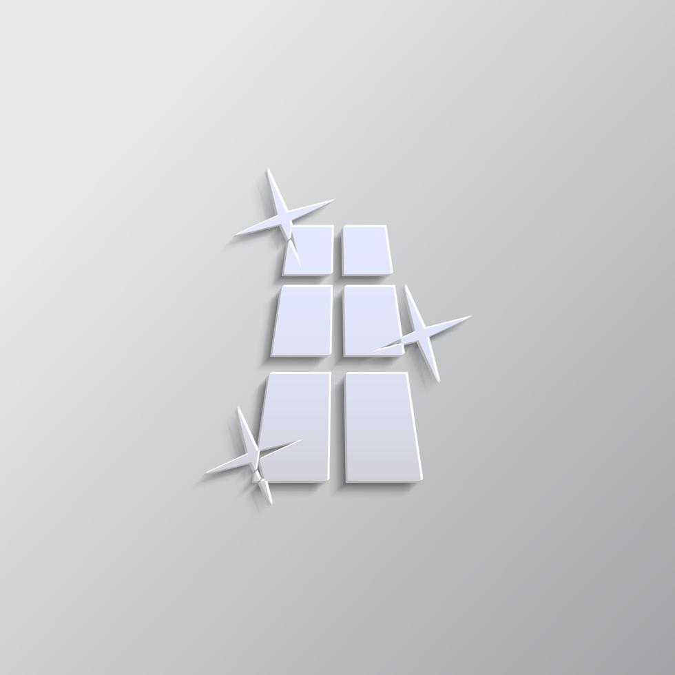 Clean, cleaning, window paper style, icon. Grey color vector background- Paper style vector icon.