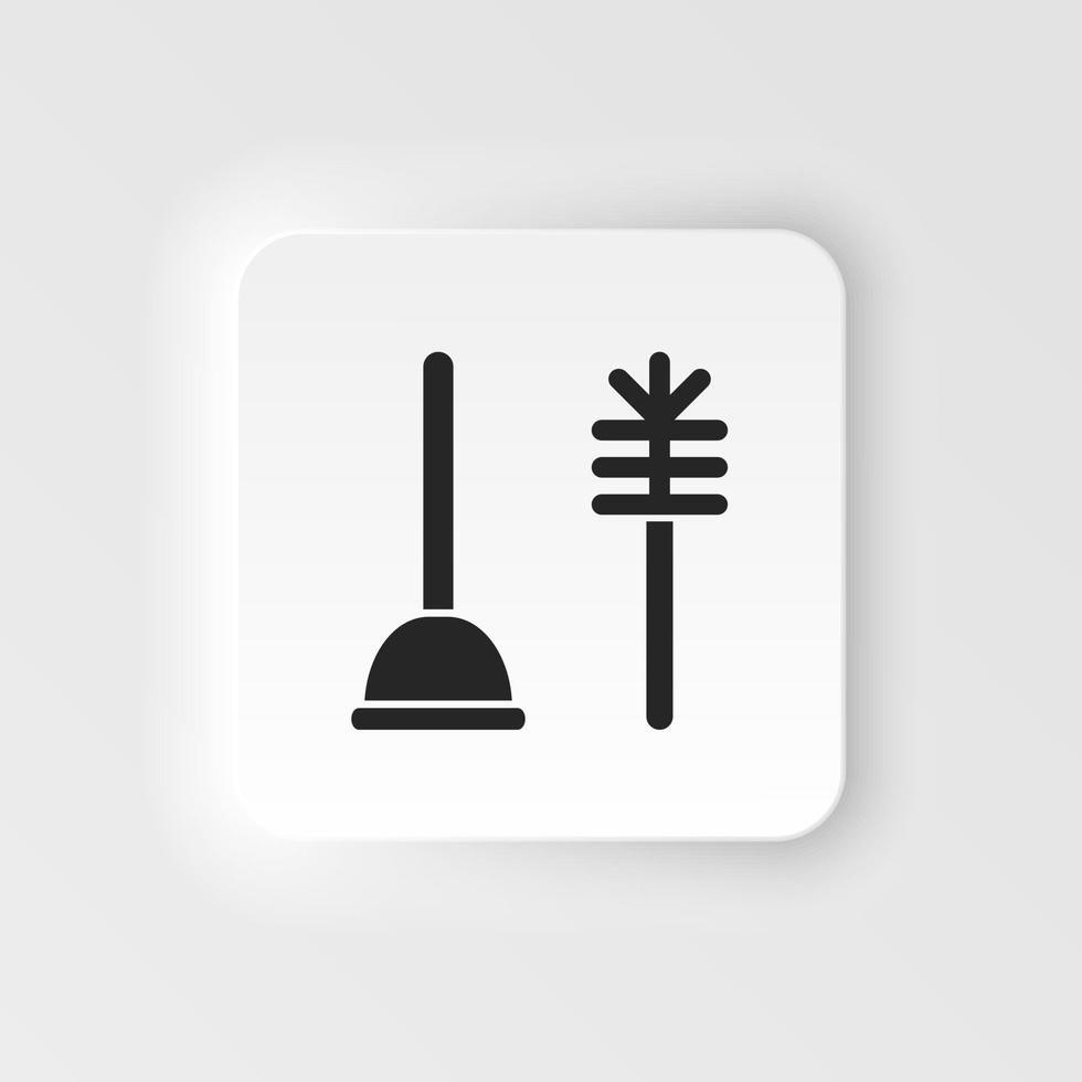 baño émbolo con cepillar, baño limpiar equipo. plano neumorfo estilo neumorfo estilo vector icono icono ilustración. sencillo negro símbolo en blanco antecedentes.