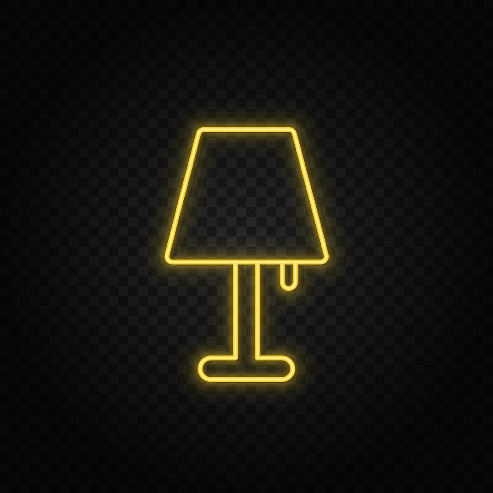Yellow neon icon lamp. Transparent background. Yellow neon vector icon on dark background