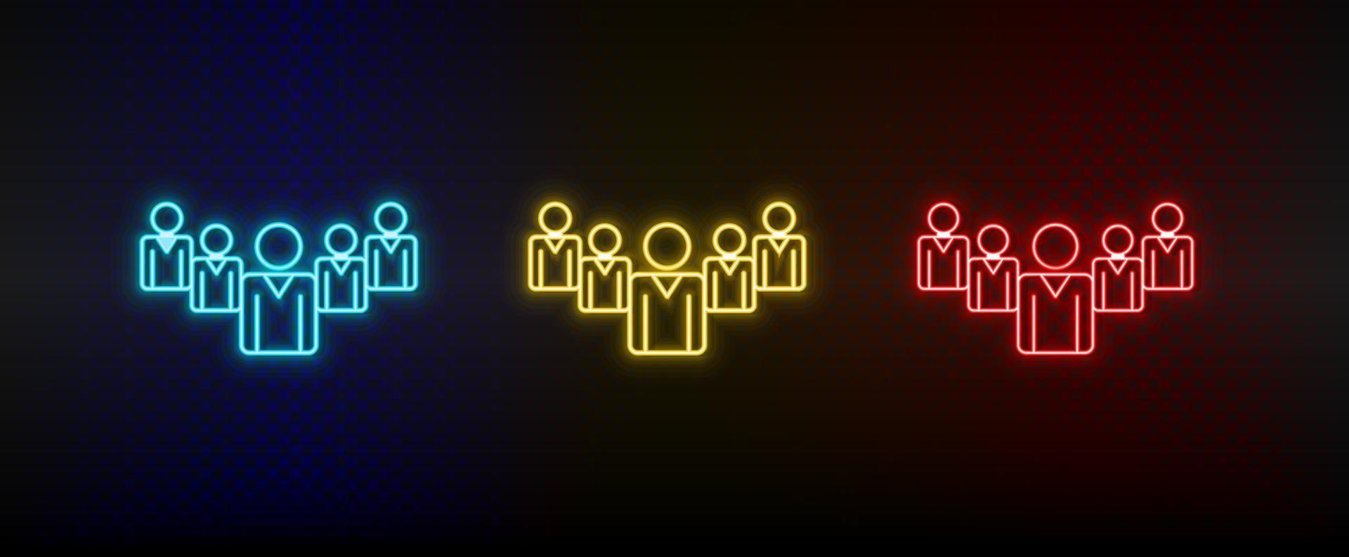 Neon icon set businessman, leader. Set of red, blue, yellow neon vector icon on transparency dark background