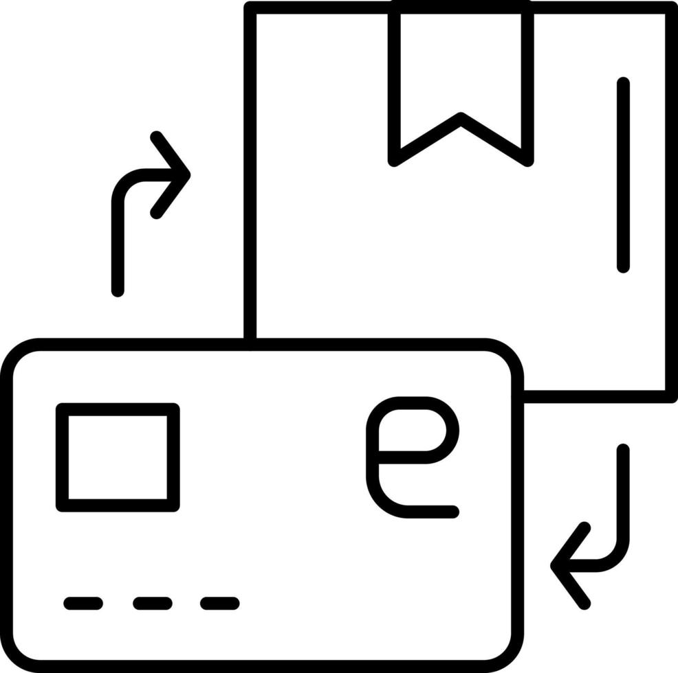 E-commerce car, box, arrow outline vector icon