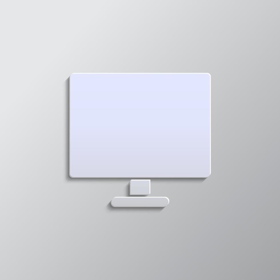 monitor, computer paper style, iocn. Grey color vector background- Paper style vector icon.
