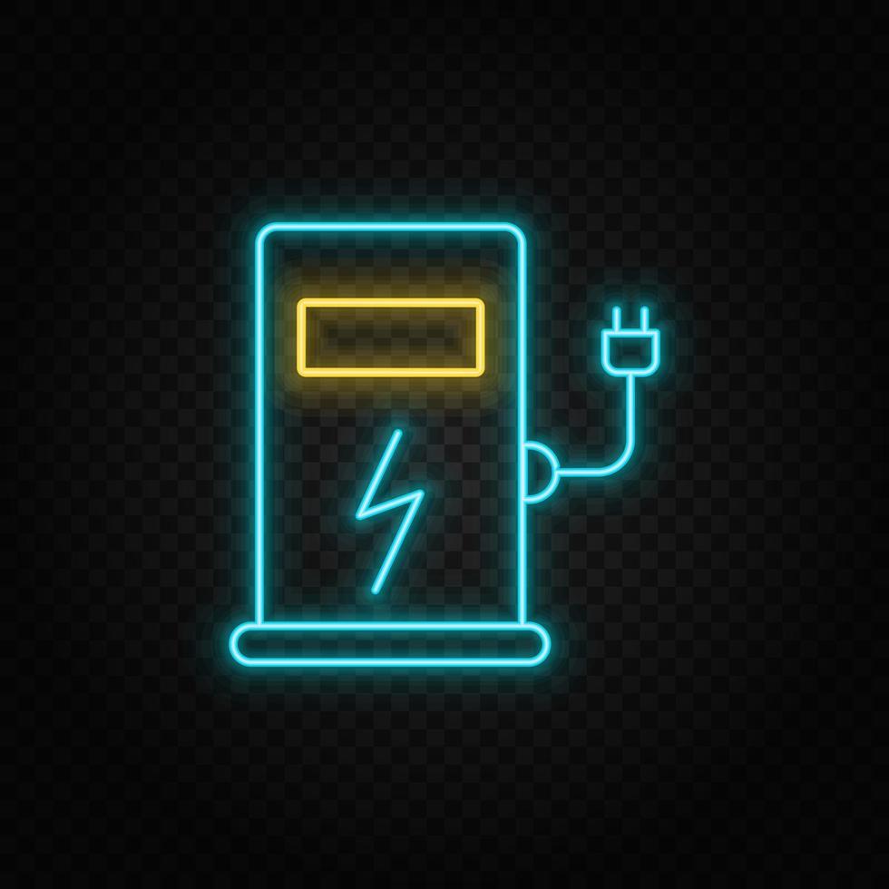 refill, charge, eco neon vector icon. Blue and yellow neon vector icon. Vector transparent background