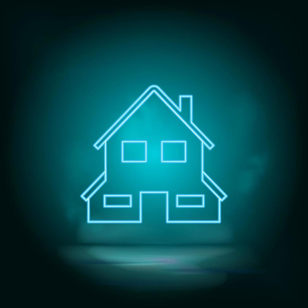 Building, blue, neon home. Blue neon, Building vector icon Vector background