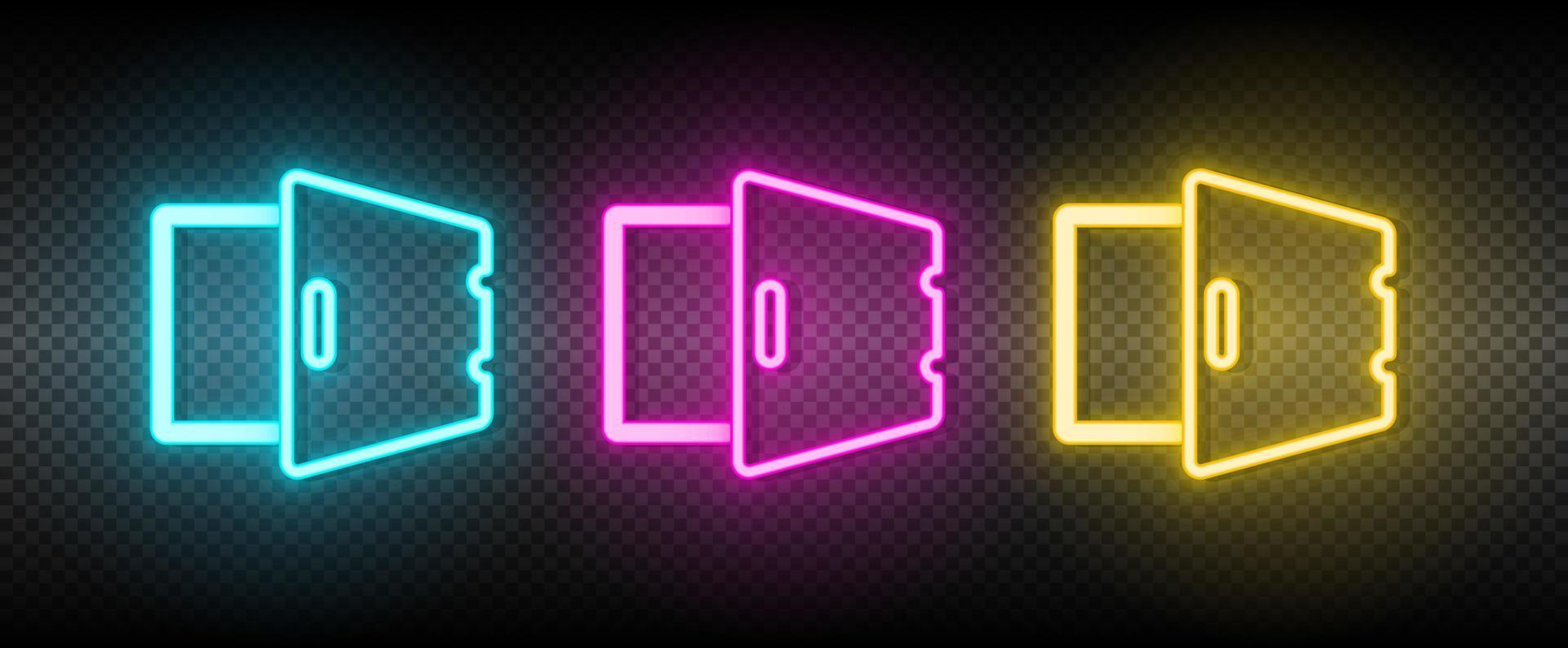 deposit, open, safe neon vector icon. Illustration neon blue, yellow, red icon set