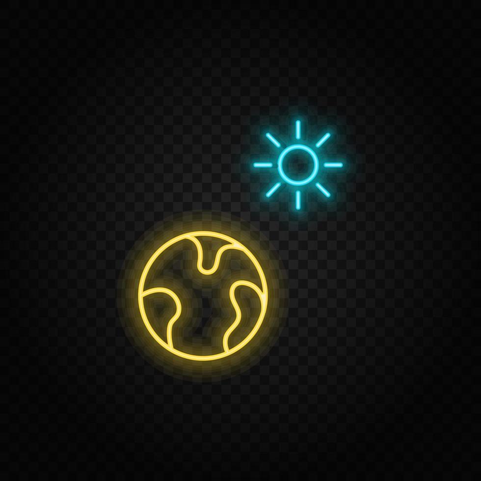 earth, sun, energy neon vector icon. Blue and yellow neon vector icon. Vector transparent background