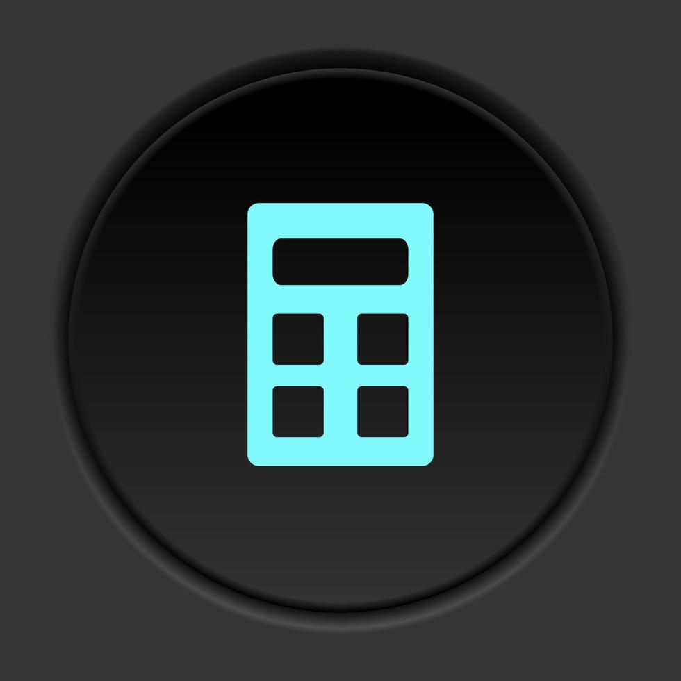 Round button icon, calculator. Button banner round, badge interface for application illustration on dark background vector