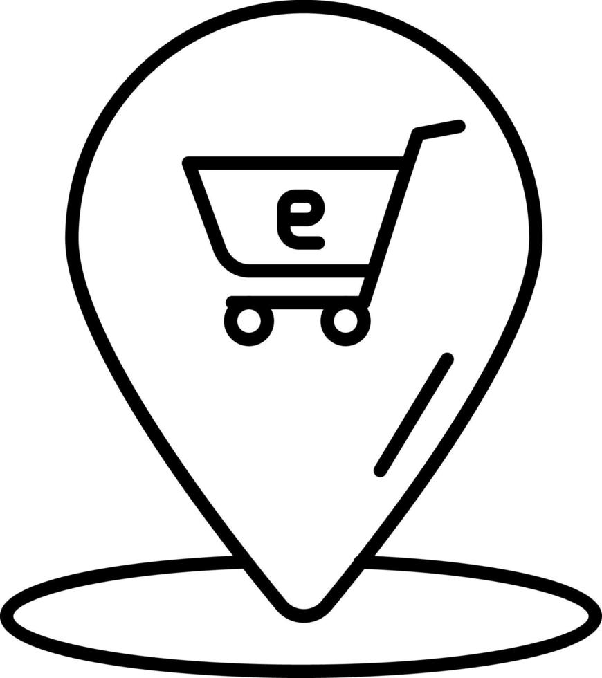 E-commerce location, grocery cart outline vector icon