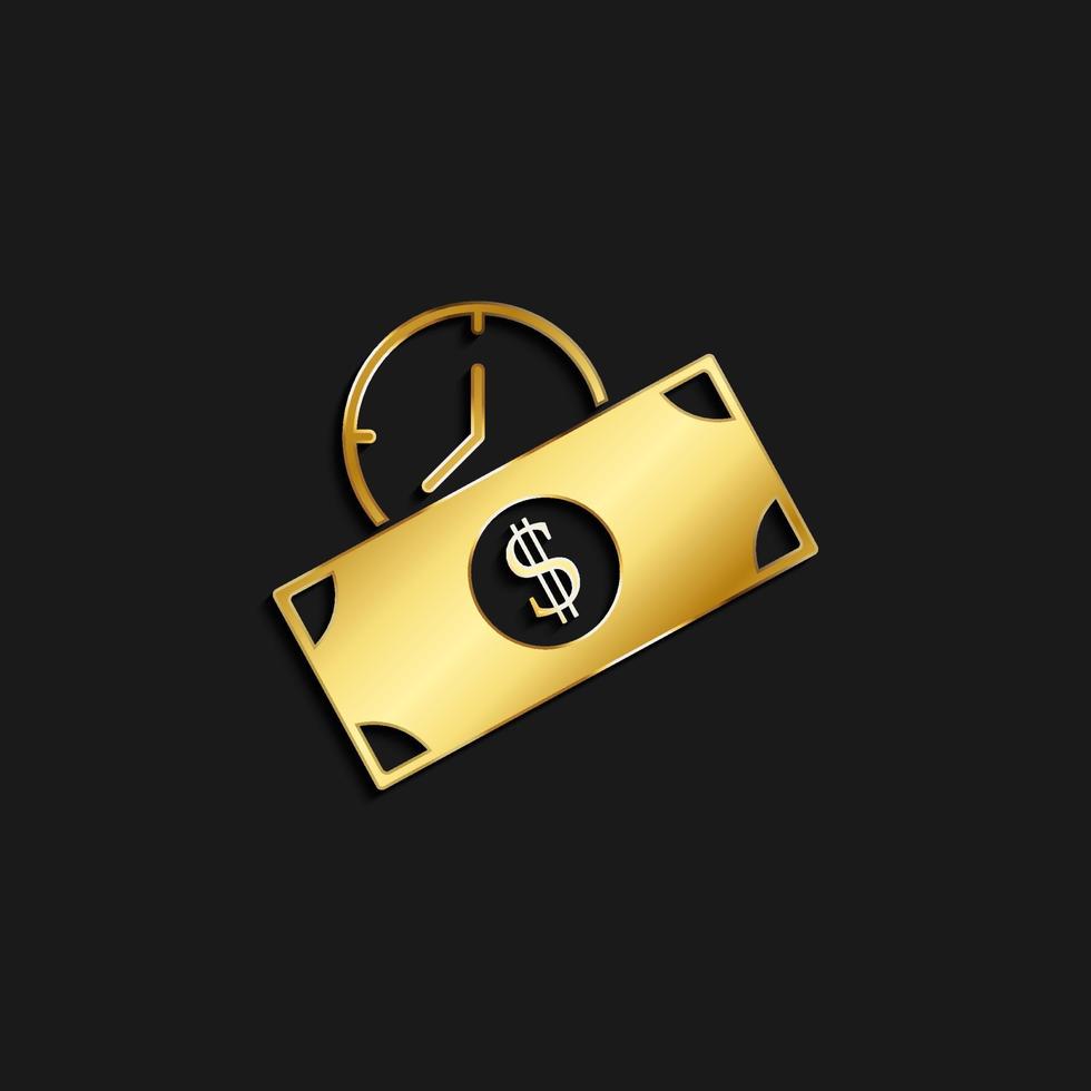 Banking, clock gold icon. Vector illustration of golden dark background. Gold vector icon
