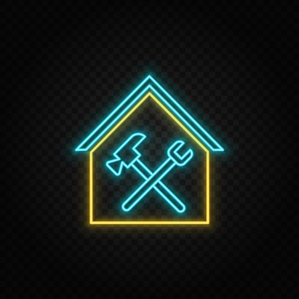 building, construction, industry, maintenance. Blue and yellow neon vector icon. Vector transparent background